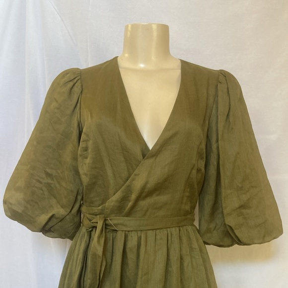 EVERY CLOTHING Women Green Mini Wrap Dress Size Small V-Neck Puffy Sleeves NWOT - Picture 4 of 7